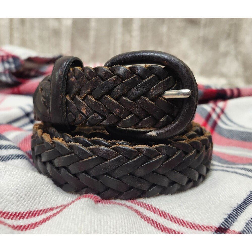 Dockers Braided Full Grain Genuine Leather Belt 36” Dark Brown 90s Casual